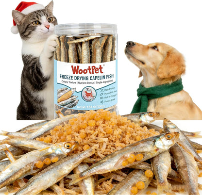 Whole Capelin Cat Treats Freeze Dried - Crunchy Dental Sticks, Single Ingredient Snacks, Rich in Natural Oils for a Glossy Coat & Healthy Skin - No Grains, No Fillers 3.5oz