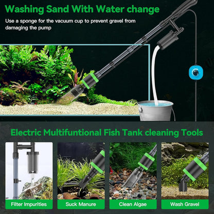 32W Electric Aquarium Vacuum Gravel Cleaner - Strong Suction, Automatic Water Change, Algae Remover, Sand Wash, Water Shower, Water Circulation & Timed Off