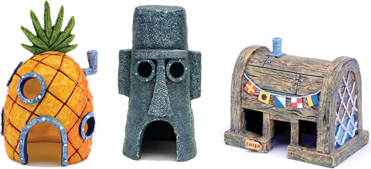 Penn-Plax Officially Licensed Spongebob Squarepants® Fish Tank Decorations | Spongebob’s Pineapple, Squidward Home, and The Crusty Crab Resin Figurines | Aquarium and Terrarium Décor