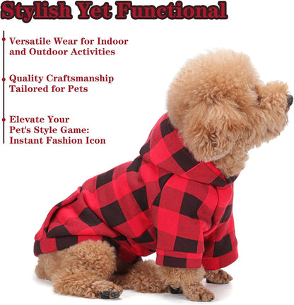 Plaid Dog Hoodie: Premium Polycotton Fabric Dog Clothes with Back Pocket and Leash Hole, Dog Sweatshirt for Small, Medium, & Large Dogs ¨C Stylish and Functional for All Occasions Blue XS