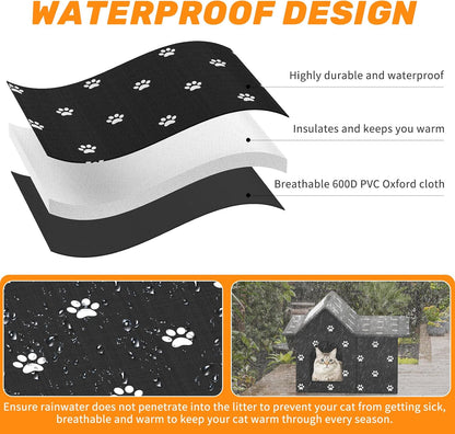 Outdoor Cat House Weatherproof, Large Feral Cat House for Winter, Collapsible Outdoor Cats Shelter in Winter with Door and Soft Mat, Easy to Assemble (Black)