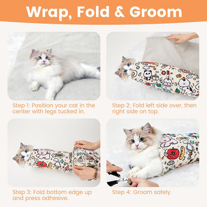 Cat Grooming Wrap – Self-Adhesive Burrito for Stress-Free Nail Trimming, Grooming & Medication – Soft, Machine-Washable, Fits Cats up to 15 lbs