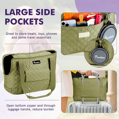 Pawaboo Dog Purse Carrier for Small Dogs with Pocket, Lightweight Dogs and Puppies Tote Bag Carrier, Dog Carriers Soft Sided for Puppy Cat Rabbit, Travel Puppy Carriers Under 11 LBS, Matcha Green