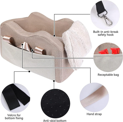 Dog Car Seat for Small Dog Center Console Seat Pet Booster Seat for Car Puppy Car Seat for Small Dogs(Champagne+Khaki)