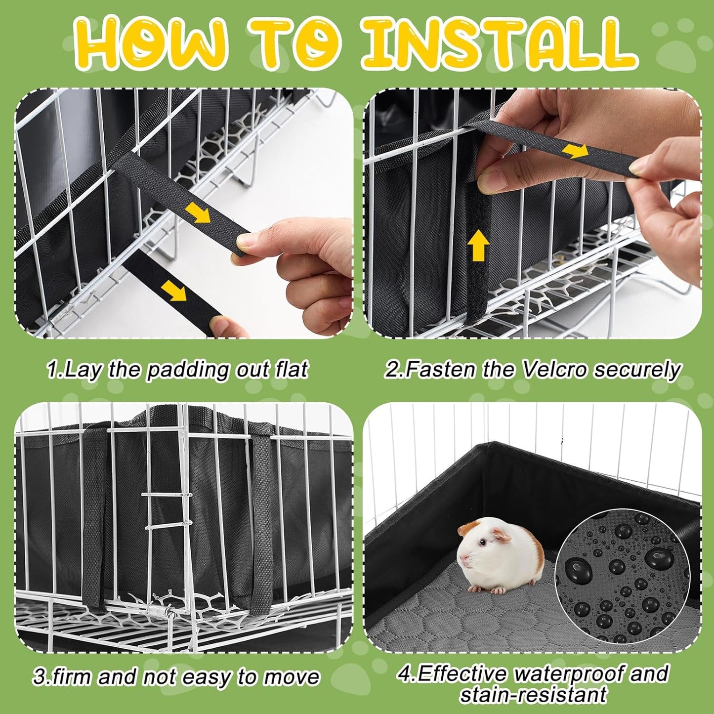 1 Pcs 24 x 48 in Guinea Pig Cage Liner with 2 Pcs Waterproof and Washable Pee Pads, Guinea Pig Bedding, Tarp Bottom Base for Small Animals Bunny Hamster Hedgehog Ferret