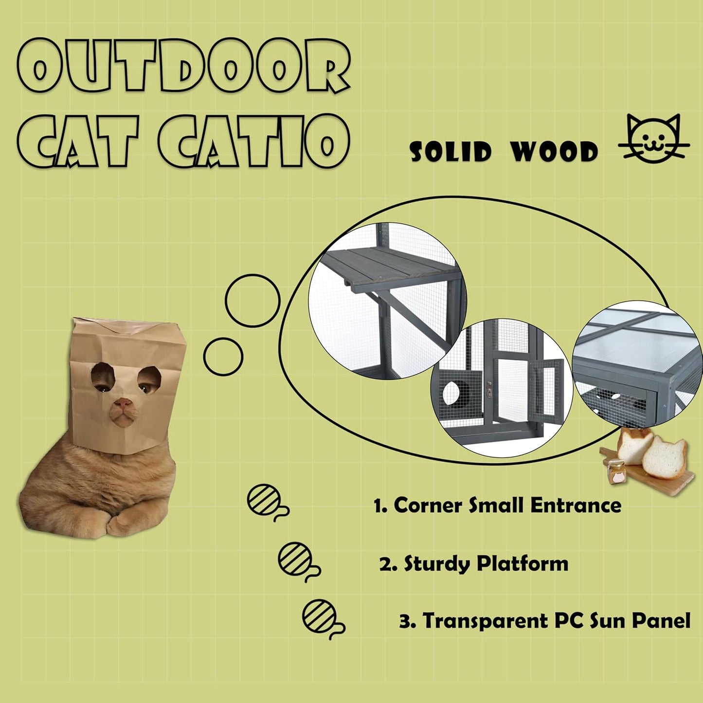 Outdoor Cat House,69" Catio Outdoor Cat Enclosure W/ 7 Freely Combination Wood Boxes & Climbing Shelves,Wooden Walk in Cat Cage W/ 2 Platforms & Double Enter Doors,for Multiple Cats,Gray