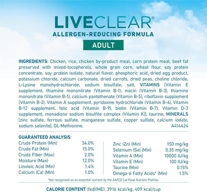 Purina ONE LiveClear Allergen-Reducing Cat Food Dry Formula with Real Chicken As The Number One Ingredient - 6.3 lb. Bag