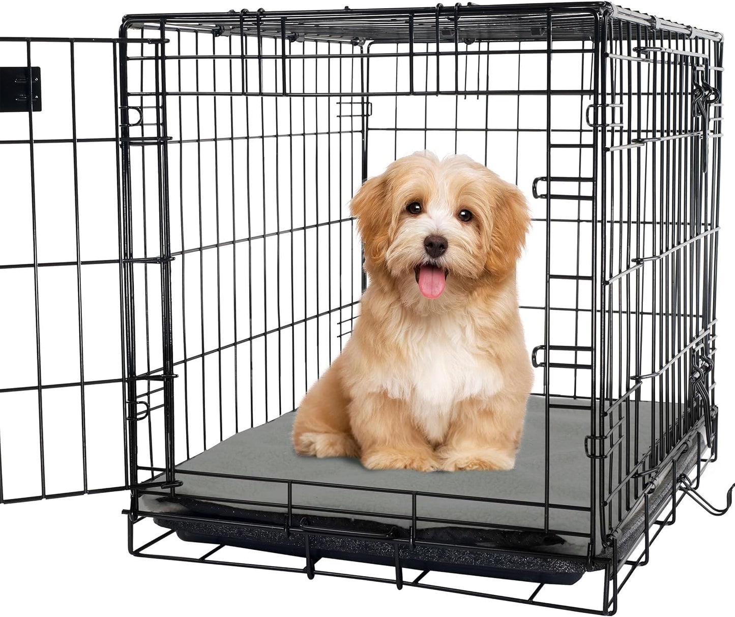 Self Warming Cat Mat - 25x18in Thermal Dog Crate Pad with Removable Washable Sherpa Cover and Reflective Insulation Layer for Self Heating - Pet Supplies for Small Dogs and Cats by PETMAKER (Gray)
