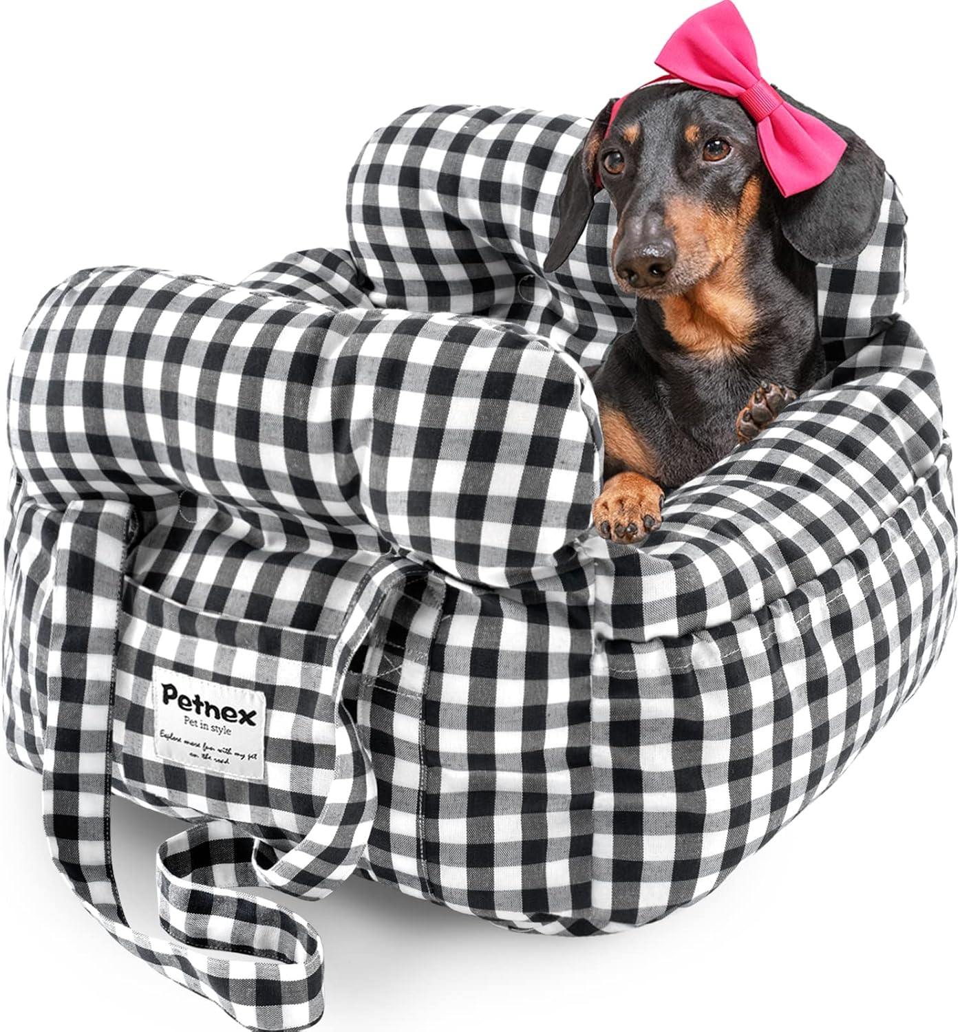 Dog Car Seat for Small Dogs, Portable Puppy Car Seat of Easy Installation, Fashionable Pet Carrier Bag with Large Pockets, Machine Washable Dog Booster Seat (Checkered Black)