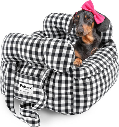 Dog Car Seat for Small Dogs, Portable Puppy Car Seat of Easy Installation, Fashionable Pet Carrier Bag with Large Pockets, Machine Washable Dog Booster Seat (Checkered Black)