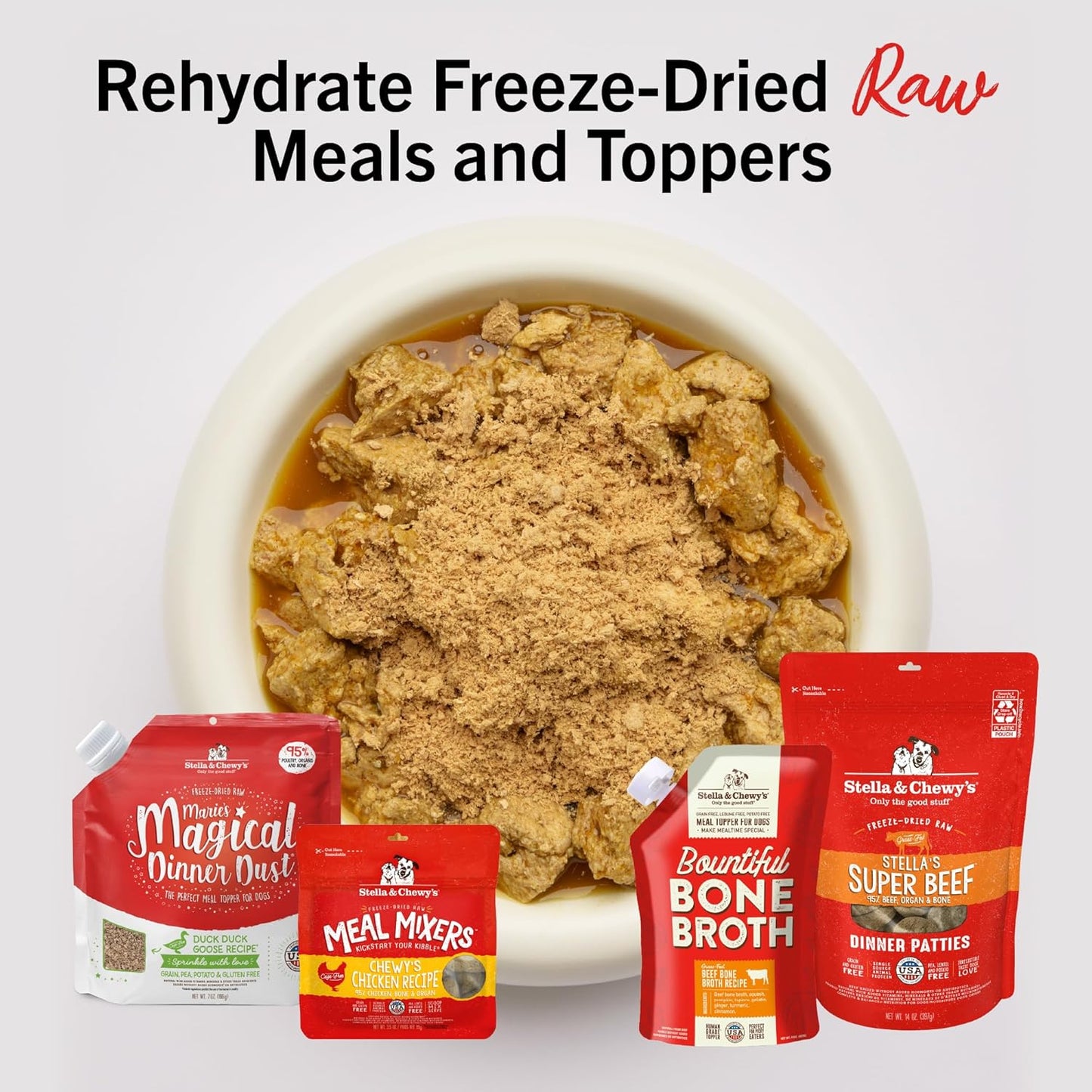 Stella & Chewy's Human-Grade Grass-Fed Beef Bone Broth for Dogs - Joint & Gut Health Liquid Food Topper with Collagen & Turmeric, 16 Fl Oz Resealable Pouch