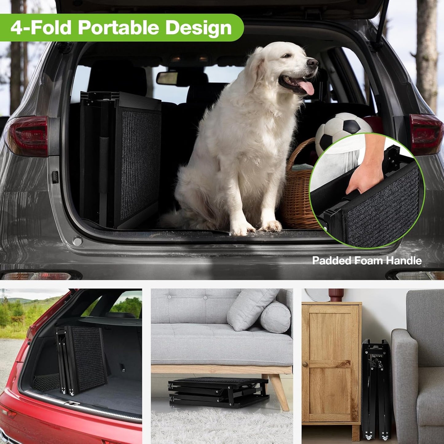 Dog Ramp for Car 71" Long & 17" Wide Folding Dog Ramp with Non-Slip Surface,Portable Pet Ramp for Large Dogs Up to 300LBS