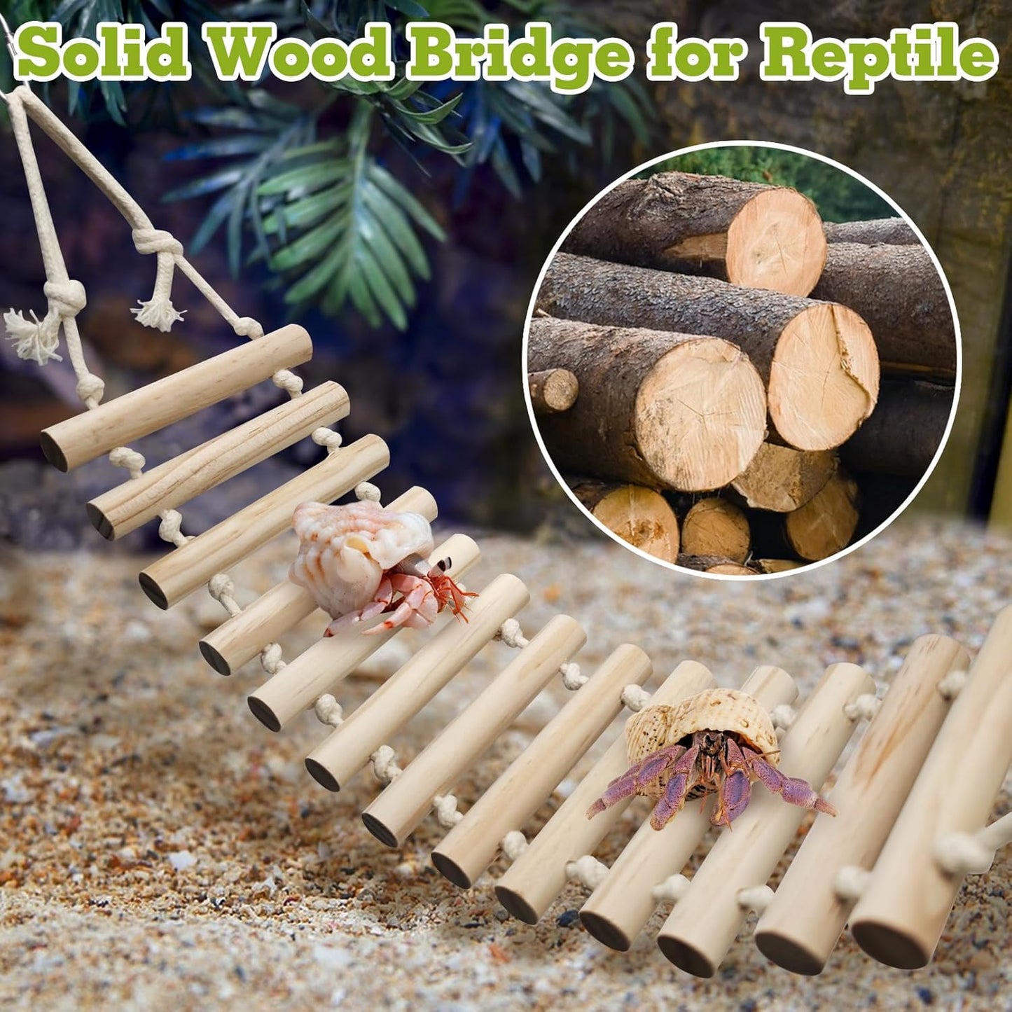 VCEPJH Reptile Bark Bedding,1 LB Natural Cork Bark for Geckos and 2 Pcs Reptile Bridge Leopard Gecko Climbing Ladder Wooden Basking Lounger for Crested Gecko Bearded Dragon Hermit Crab Turtle Chameleo