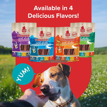 Plato Pet Treats Air Dried Dog Treats Salmon Thinkers Sticks, Natural Dog Treats, Real Meat, Air Dried, Made in the USA, 10oz