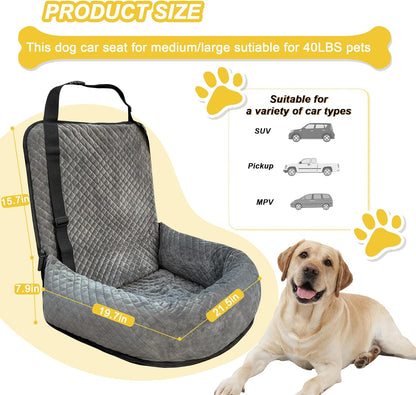 Dog Car Seat for Small Medium Dogs,Detachable Washable Travel Safety Pet Booster Seat, Comfy Ultra Soft and Multifunctional Car Travel Bed,Grey