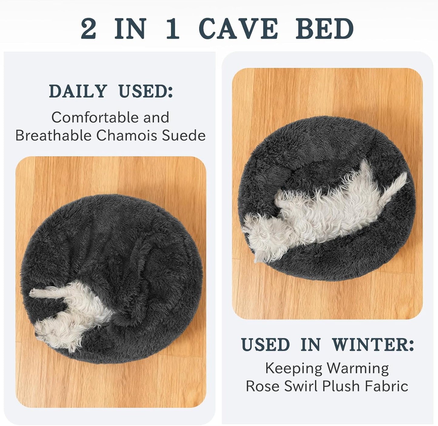 NOYAL Calming Dog Bed for Anxiety, Hooded Donut Cave with Blanket, Plush Fluffy Washable Pet Bed for Small Medium Dogs & Cats