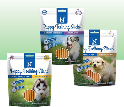 N-Bone Puppy Teething Sticks Variety Pack, Chicken & Pumpkin & Peanut Butter Flavor, Total 3 Bags, 11.22-oz
