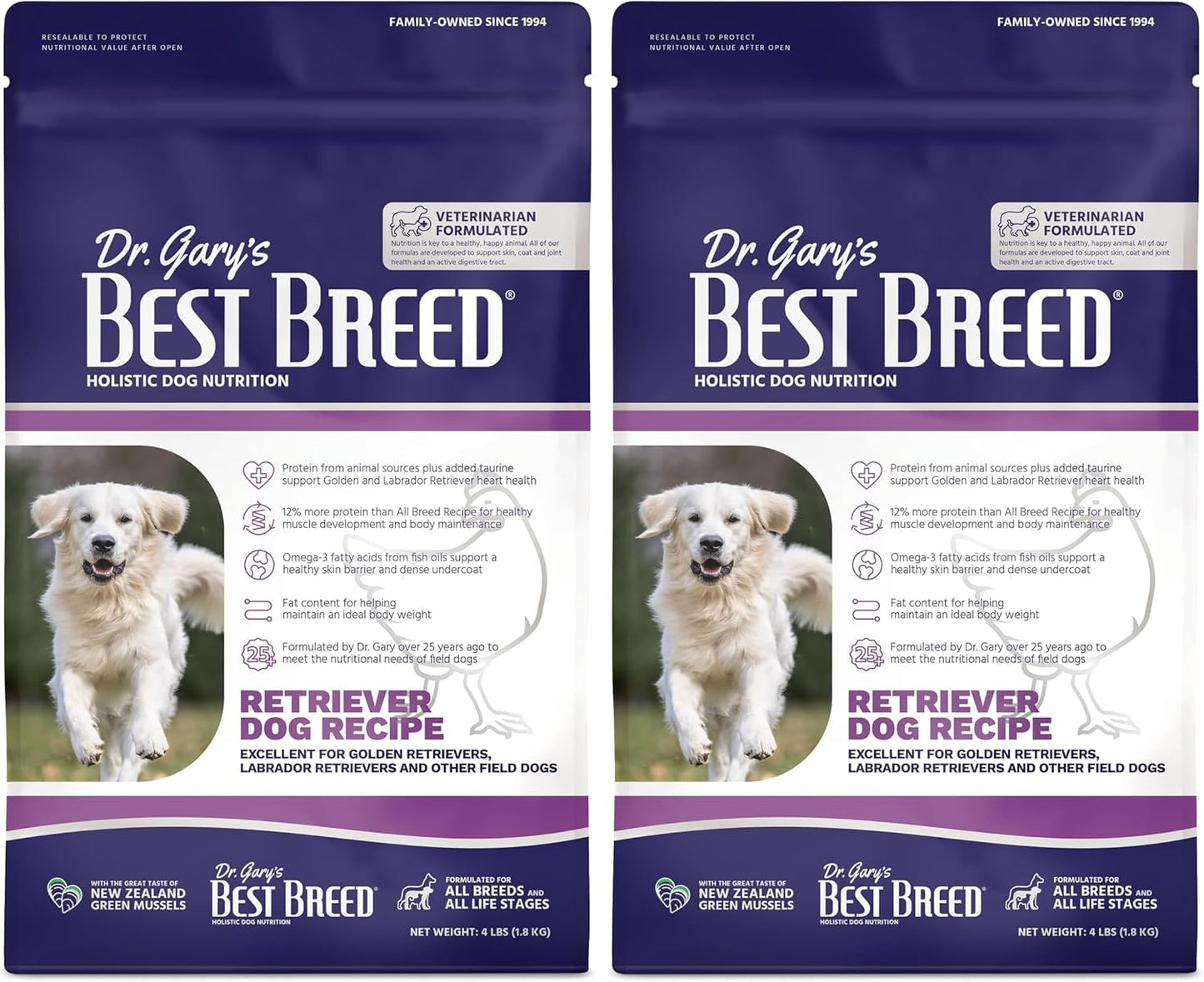 Best Breed Dr. Gary's Retriever Dog Recipe Made in USA [Natural Dry Dog Food] - 4lbs. (Pack of 2)