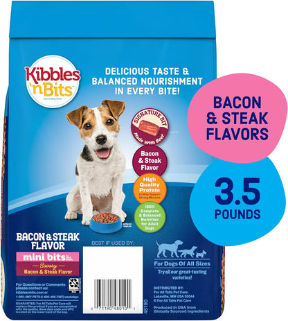 Kibbles ‘n Bits Mini Bits Small Breed Dry Dog Food, Savory Bacon & Steak Flavor for Adult Dogs, 3.5 lb. Bag