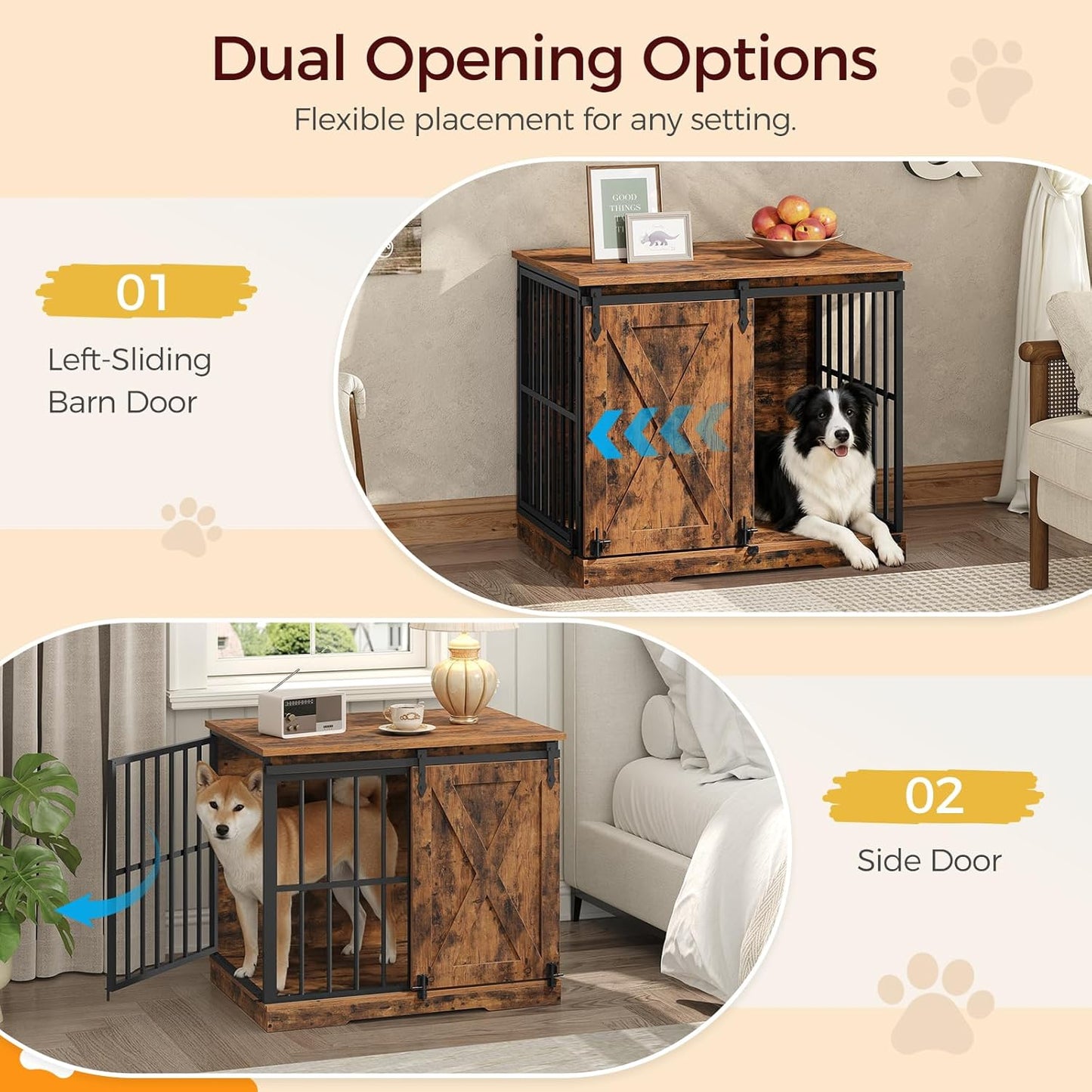 31.5" Cat Litter Box Enclosure and 31.5" Dog Crate Furniture Bundle, Hidden Litter Box Furniture with Divider, Heavy Duty Dog Kennel for Small Dogs, Indoor Pet House, CWHR2501Z-DCHR8001