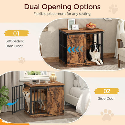 31.5" Cat Litter Box Enclosure and 31.5" Dog Crate Furniture Bundle, Hidden Litter Box Furniture with Divider, Heavy Duty Dog Kennel for Small Dogs, Indoor Pet House, CWHR2501Z-DCHR8001