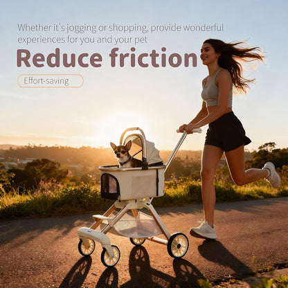 All-Terrain Pet Stroller for Small Medium Dogs & Cats, 30 lbs Capacity - Portable Carrier with One-Touch Brake, Lightweight Foldable Design & Shock Absorption Wheels,Black