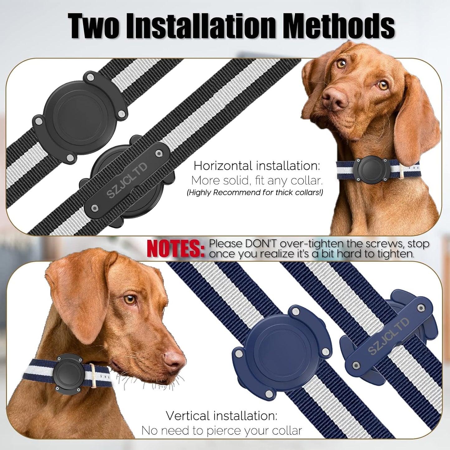 IPX8 Waterproof Airtag Dog Collar Holder, Protective Anti-Chew Anti-Scratch Hard PC Luminous Air Tag Case Mount with Anti-Lost Screws for Apple Airtag