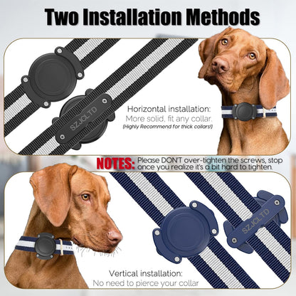 IPX8 Waterproof Airtag Dog Collar Holder, Protective Anti-Chew Anti-Scratch Hard PC Luminous Air Tag Case Mount with Anti-Lost Screws for Apple Airtag