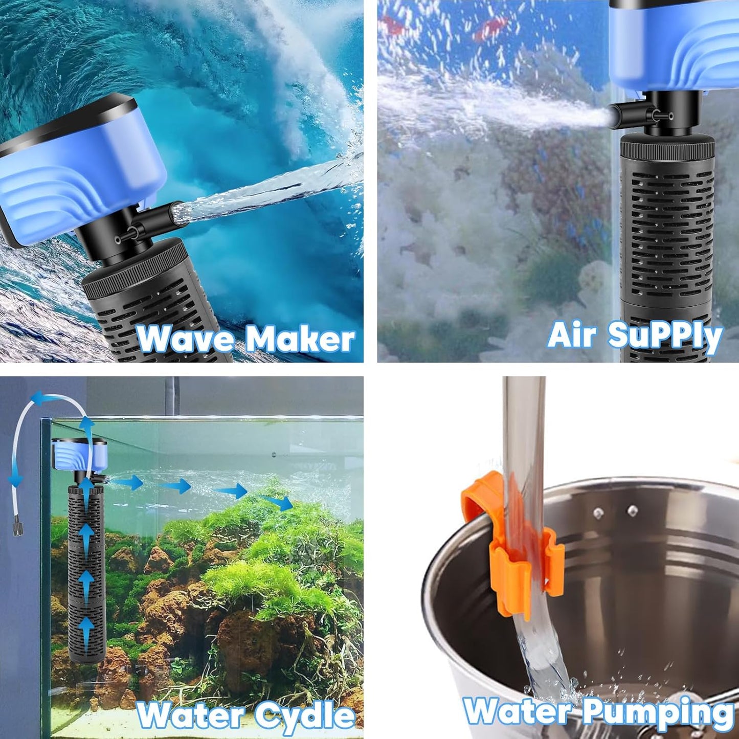 660GPH Aquarium Filter for 100-300 Gallon Fish Tank | Submersible Water Pump | Quiet Whisper Operation | Freshwater & Saltwater Aquariums