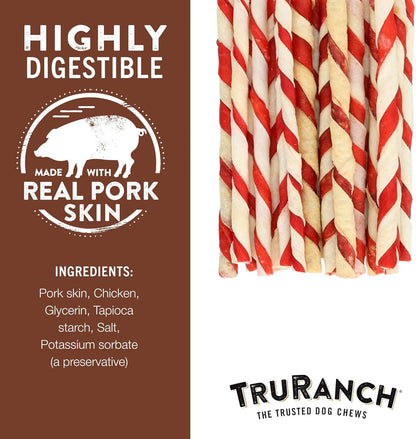 TRURANCH 5" Pork Skin Twists - Collagen Chews for Dogs - Bacon Flavor - Made with Real Pork Skin - Rawhide Alternative - Limited Ingredient - Easy to Digest Treat, 1 Bag, 9 Count