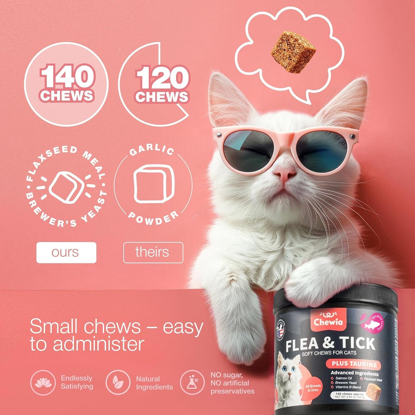 Flea Treatment for Cats - Daily Oral Cat Flea and Tick Chews - Chewable Tick Treatment Supplement for Kittens - Skin & Coat, Digestive Health Supplement - Alternative to Collars, Combs, Shampoos