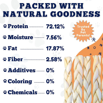 Amazing Dog Treats - Beef Cheek Braids Dog Chew (10-12 Inch - 25 Count) - NO Odor - Rawhide Alternative - Beef Cheek Slice Chip Sticks - No Dyes, Chemicals, or Preservatives