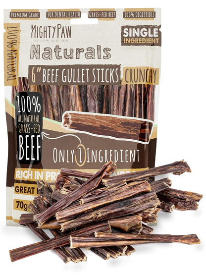 Mighty Paw - Beef Gullet Sticks for Dogs (6 Inch - 30 Pack) | Premium Beef Esophagus Treats. Gullet Sticks, Ideal for Large and Small Breeds Teething and Light Chewing. Rawhide Free, Bulk Dog Chews