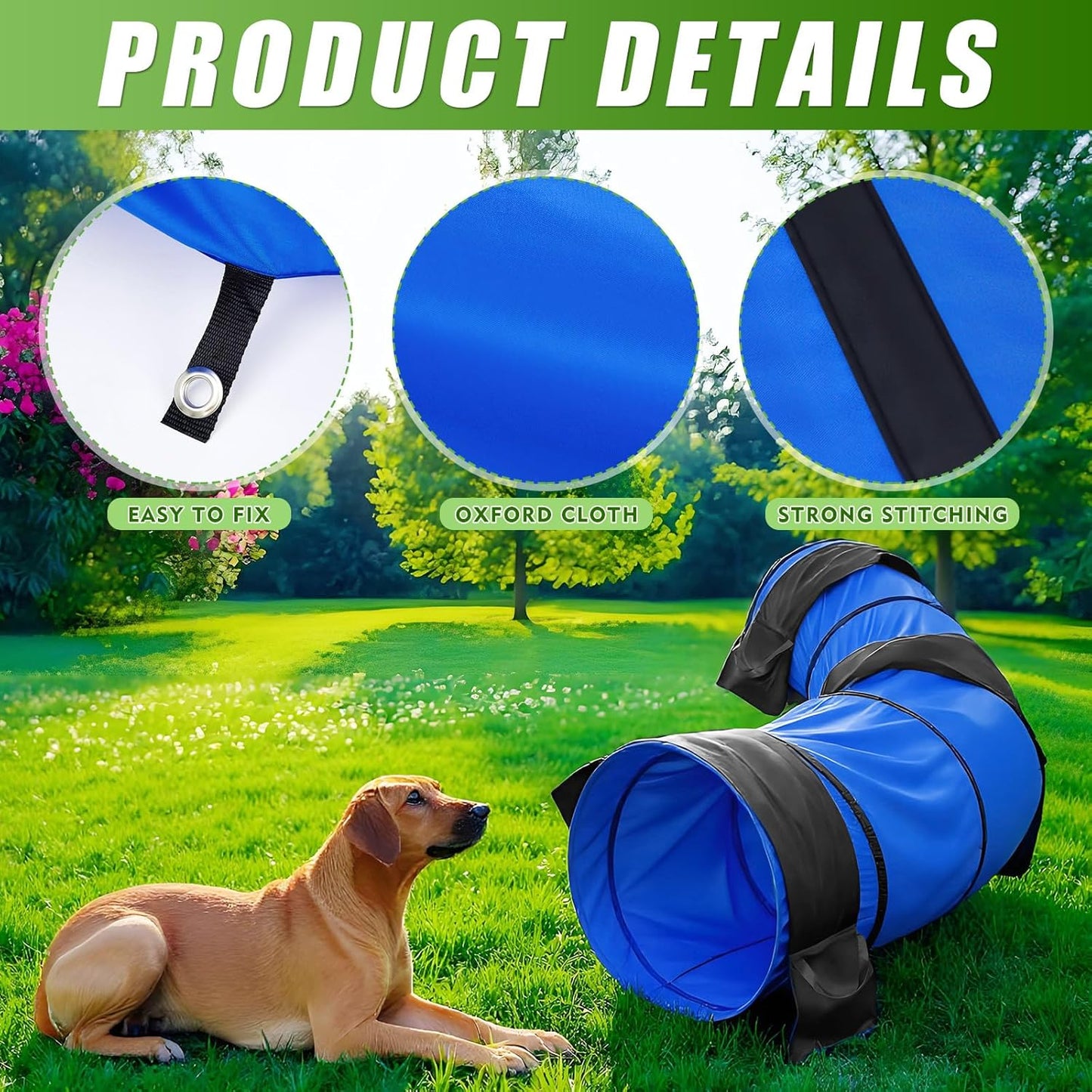 28 in Extra Large Dog Agility Tunnel with Sandbags 10 Foot Dogs Agility Training Equipment Tunnel with 3 Pack Sandbags Carry Bag and 4 Ground Spikes for All Medium and Large Dogs