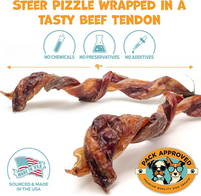 Long Lasting Dog Chews Bundle - Beef Cheek Rolls & Bull Beef Twists for Medium to Large Dogs