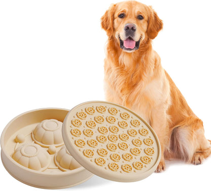 2 Pcs Multifunctional Silicone Dog Lick Bowl with Lick Mat and Dog Treat Molds Slow Feeder Dog Bowls BPA-Free Silicone Freeze Bowl for Pets, Choking Prevent, Anxiety Relief (Morandi Beige)