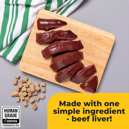 Beef Liver Dog Treats Freeze Dried - Single Ingredient Human Grade Raw Liver Bites for Training, Meal Topper, No Additives - High Protein (31g Per Cup) Dog Stocking Stuffers, Made in the USA, 4oz Bag