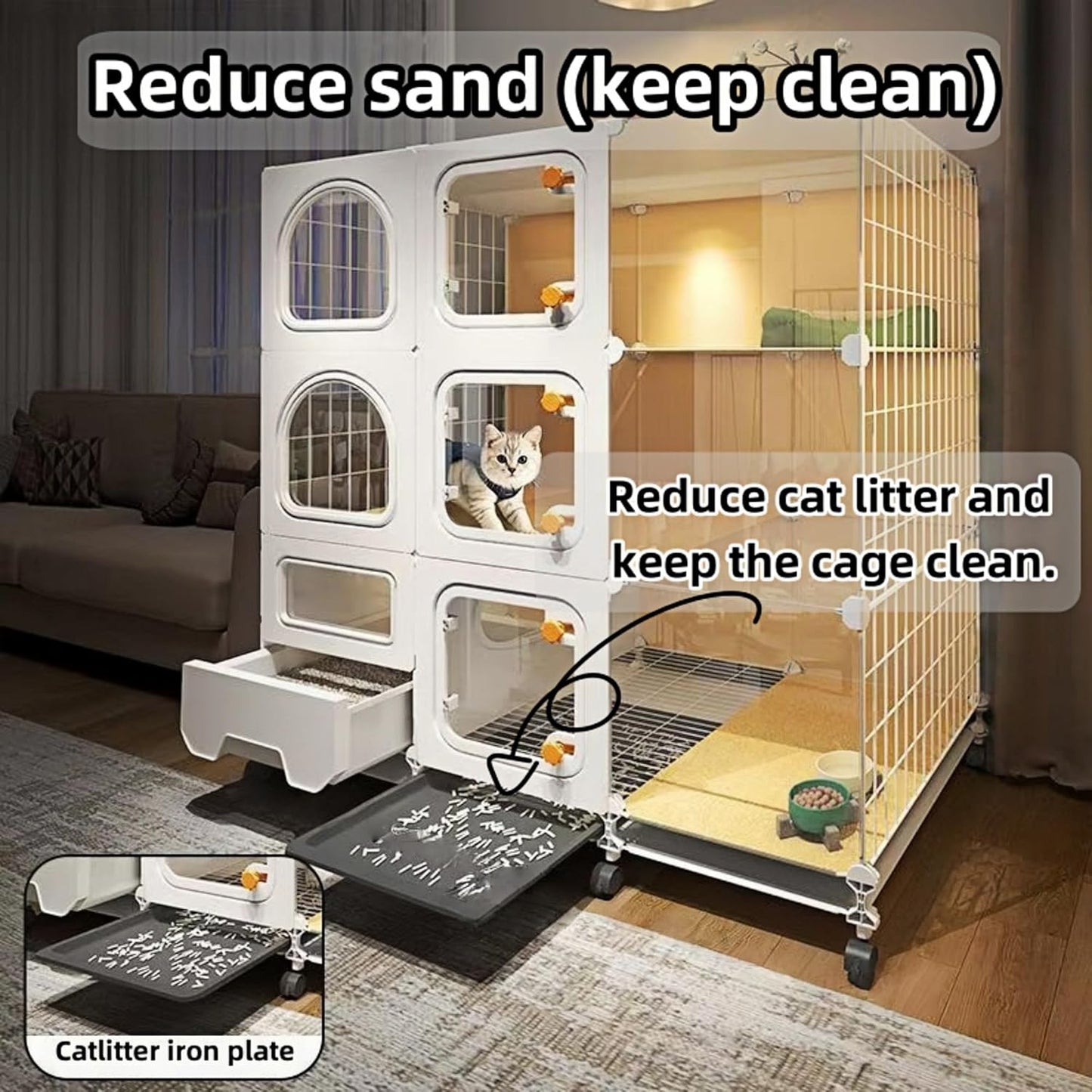 Indoor Cat Cage with Litter Box,Complimentary Cat Bed, Bowl Double-Layer Cat House with Wheels Outdoor Large Cat Enclosure, Small Animal Dog Kennel(41.8″(L) x18.1″(W) x32.3″(H))