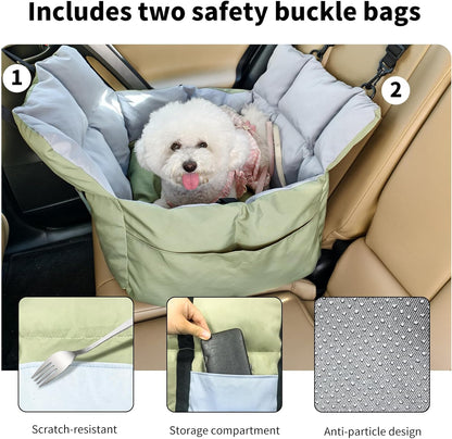 Dog Car Seat for Small Dogs: Doggy Seats Bed for Car Waterproof with Safety Leash - Pet Carseat Doggie Carriers with Storage Pockets, Hair Proof, Light Green