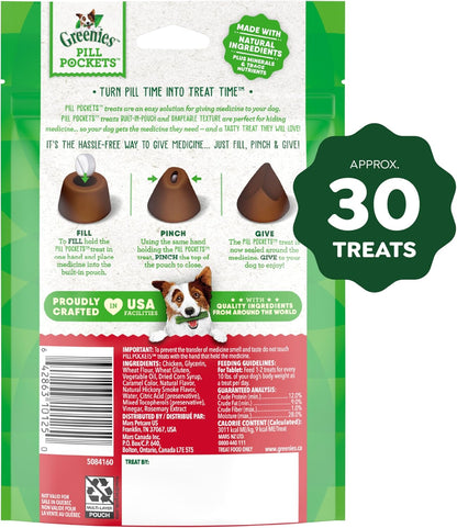 Greenies Pill Pockets for Dogs Small Size, Soft Dog Treats, Hickory Smoke Flavor, 3.2 oz. Pouch (30 Treats)
