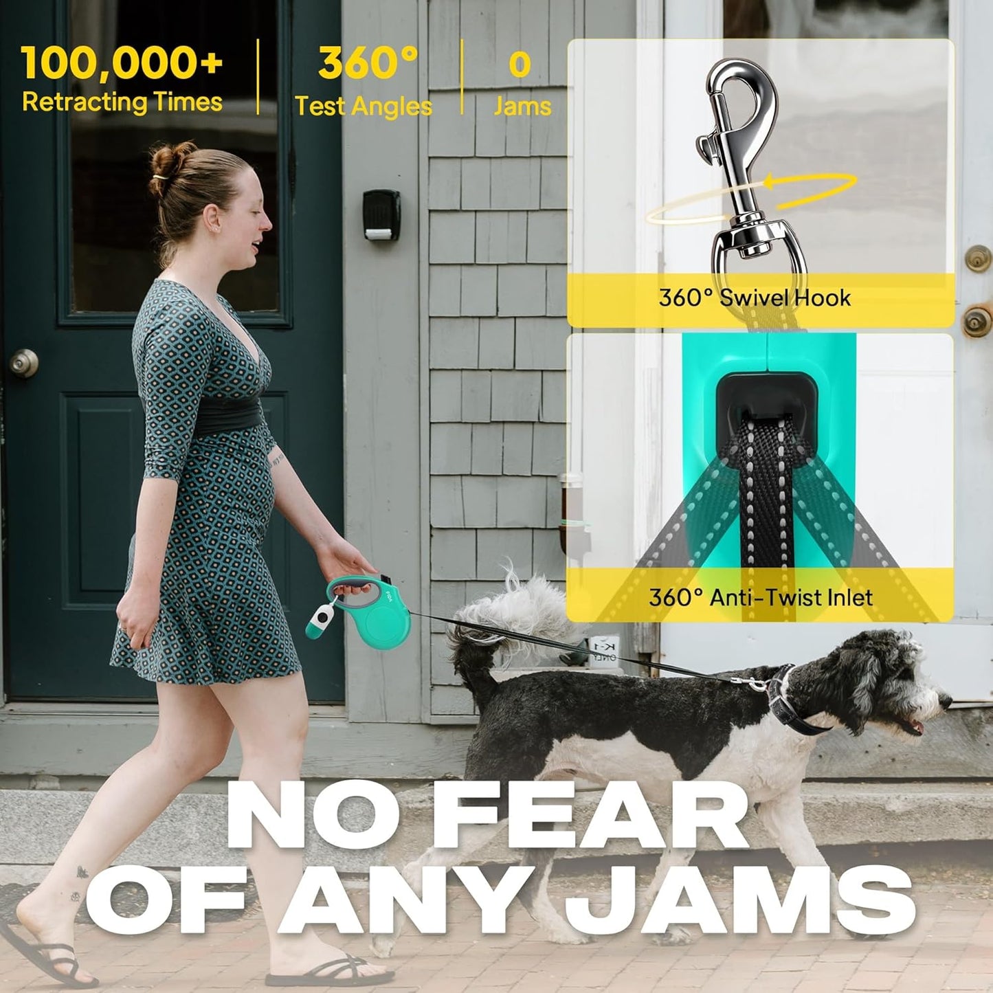 Fida Retractable Dog Leash with Dispenser and Poop Bags, 10 ft Pet Walking Leash for X-Small Dog or Cat up to 18 lbs, Anti-Slip Handle, Tangle Free, Reflective Nylon Tape (XS, Teel)