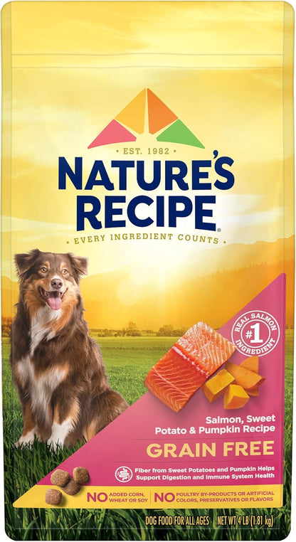 Nature's Recipe Grain Free Dry Dog Food, Salmon, Sweet Potato & Pumpkin Recipe, 4 lb. Bag