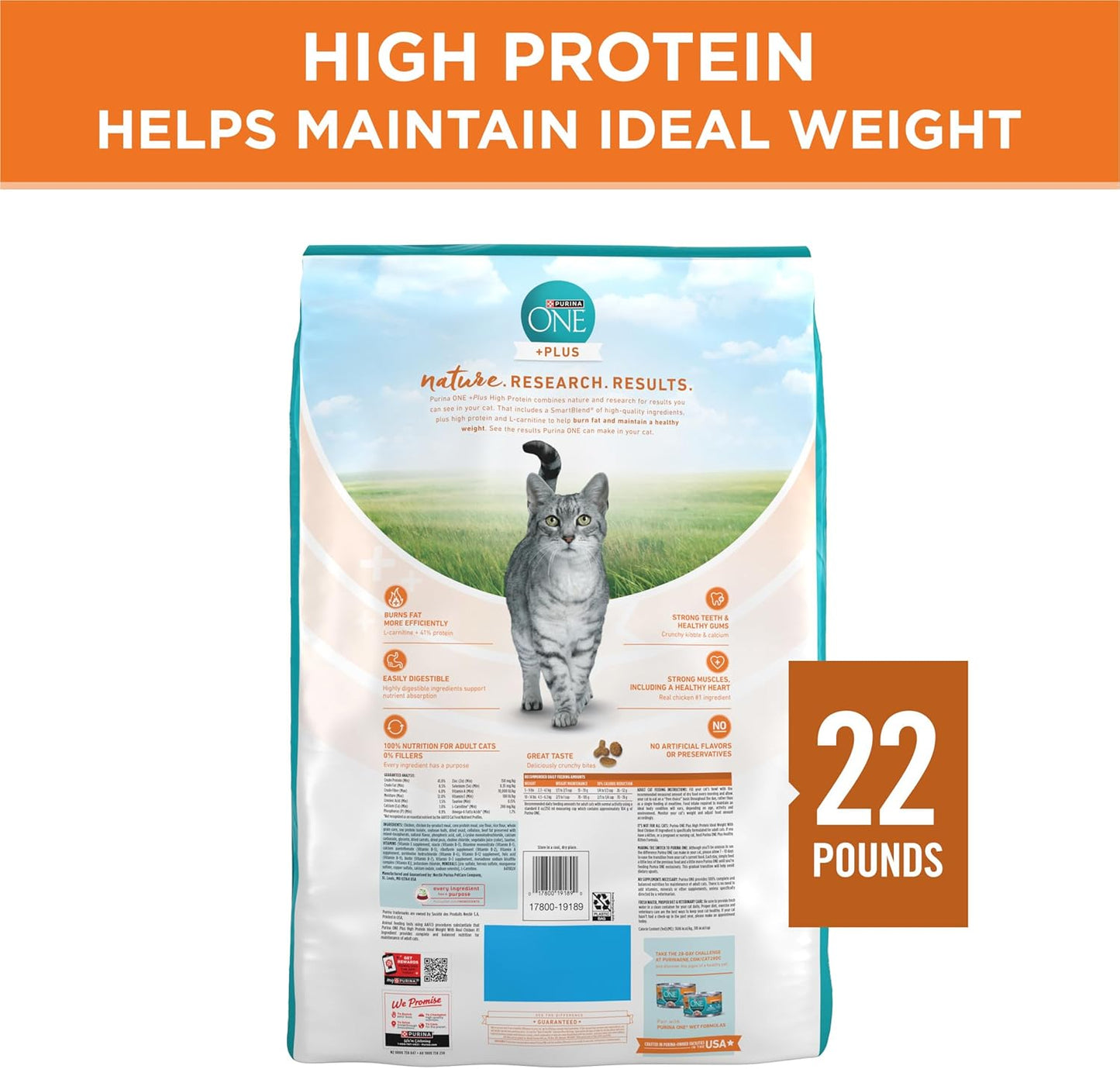 Purina ONE High Protein, Healthy Weight Plus Ideal With Chicken Dry Cat Food Formula - 22 lb. (Pack of 1)