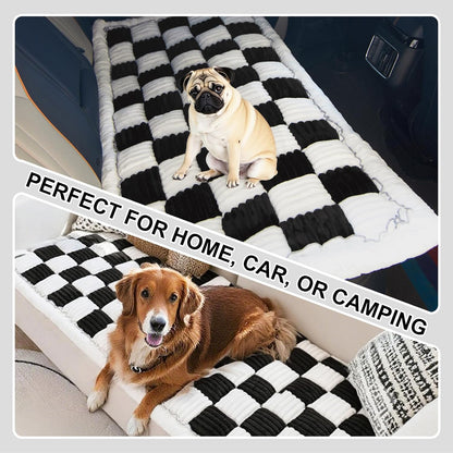 Backseat Pet Bed Mat Non-Slip Dog Car Seat Cover Scratch Chew Resistant Dog Blanket for SUVs, Trucks & Sedans 23" x 51" Easy Clean Comfortable Car Travel Pet Pad, Black and White
