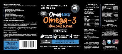 Omegease Fish Oil for Dogs & Cats - Finest for Pets Omega 3 for Cats & Dogs - Supplement for Skin & Coat, Itching, Shedding, Joints & Immune Health - 100% Pure Omega Fish Oil with EPA & DHA (8 oz)
