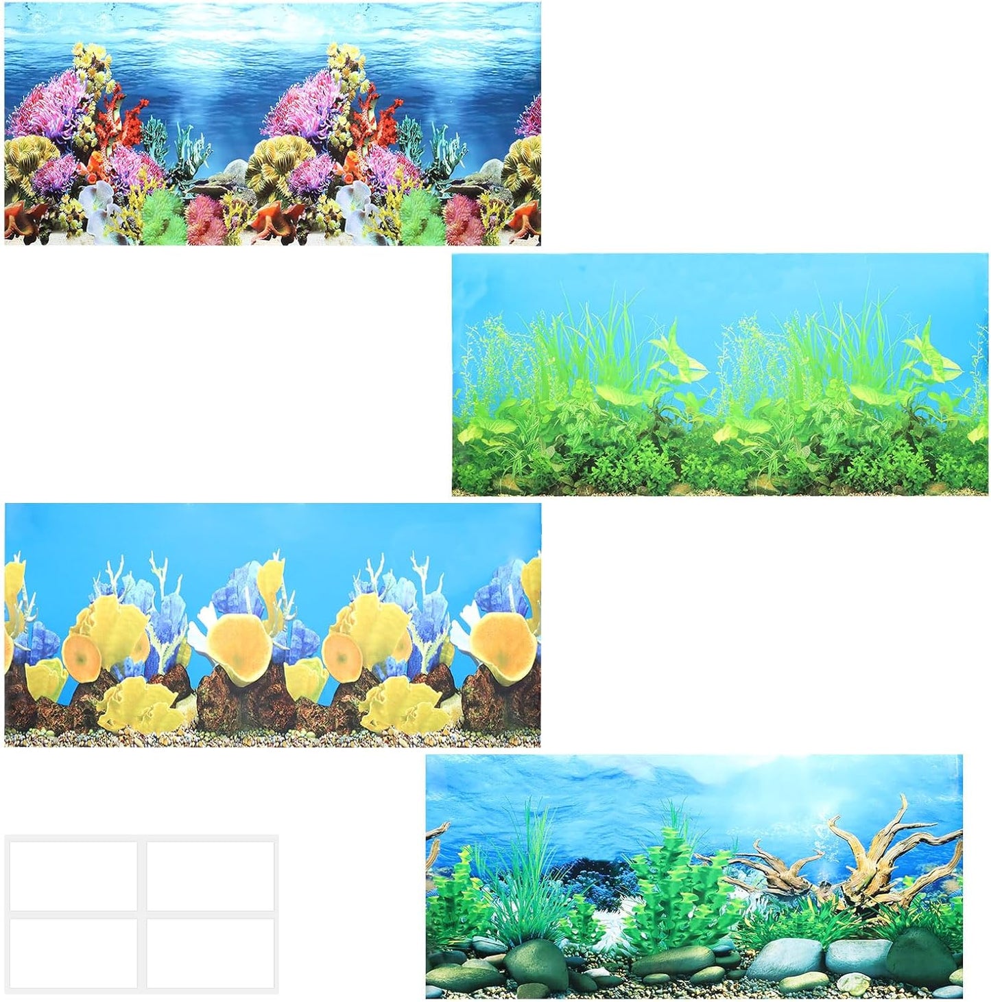 2 Pack 32 x 16 inches Aquarium Backgrounds, Double-Sided Fish Tank Wallpaper, 3D Cora Water Plants Terrarium Background with Adhesive Tape, Ocean Theme Fish Tank Backdrop (2 Pcs)