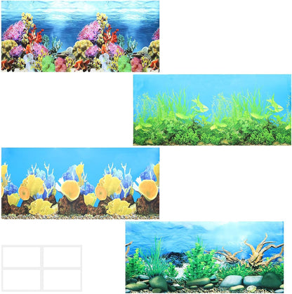 2 Pack 32 x 16 inches Aquarium Backgrounds, Double-Sided Fish Tank Wallpaper, 3D Cora Water Plants Terrarium Background with Adhesive Tape, Ocean Theme Fish Tank Backdrop (2 Pcs)