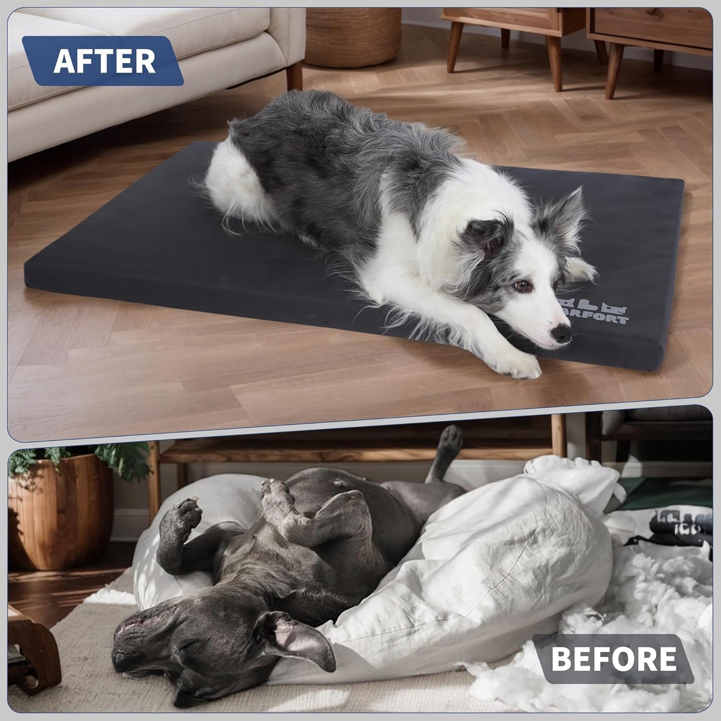 Durable Outdoor Dog Bed Chew Proof Stable Crate Mat Indoor cat Bed Anti Mild Bite Kennel Pad with Removable Fully Waterproof Cover (Charcoal, X-Large(42x28x2in))