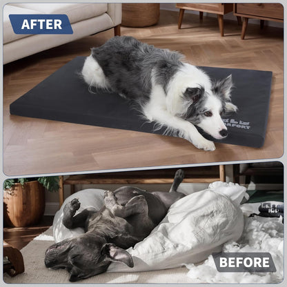 Durable Outdoor Dog Bed Chew Proof Stable Crate Mat Indoor cat Bed Anti Mild Bite Kennel Pad with Removable Fully Waterproof Cover (Charcoal, X-Large(42x28x2in))