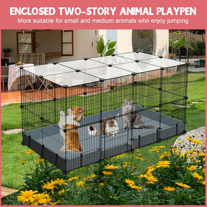 32 Panels Small Animal Playpen,47.5" x 23.7" x 31.5" Pet Playpen with Upgrade Waterproof Mat,C&C Cage for Guinea Pigs, Rabbit/Bunny Cage, Bunny/Puppy Play Pen, Indoor Outdoor Portable Metal Fence